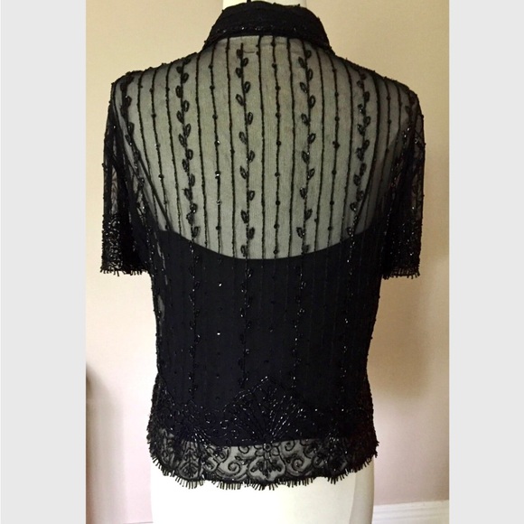 Vintage Black Beaded Blouse Emanuel Ungaro Beaded Net Blouse - Picture 3 of 6